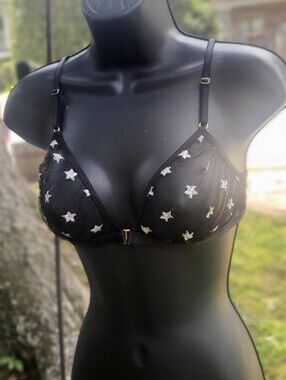 Le Petit Trou Black Star-Embroidered Mesh Bralette